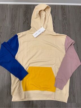 GOODIE Colorblock Hooded Sweatshirt in Cream, Blue, Pink & Yellow